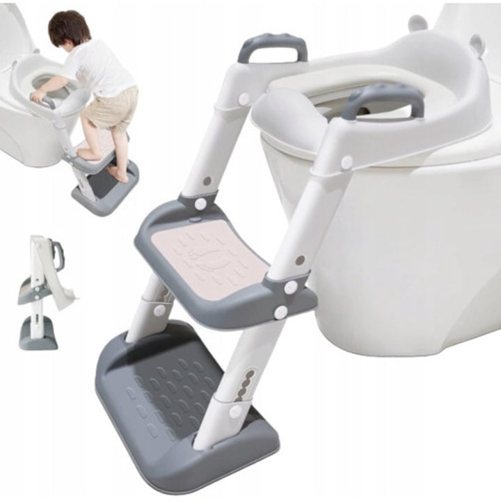 Toaleta pentru copii cu scari, alb, 54x25cm, usor de depozitat