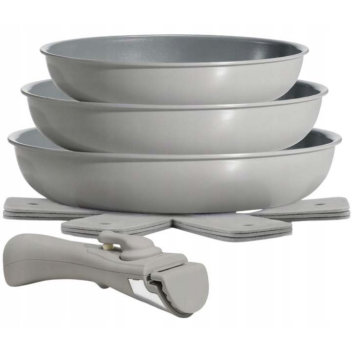 Set tigai cu maner detasabil, 7 piese, aluminiu, 20x24x28cm, gri