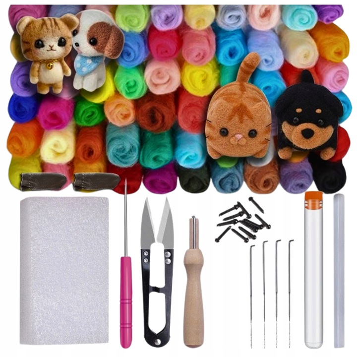 Set de artizanat XXL, 36 buc lana, dalta, lipici, alte accesorii