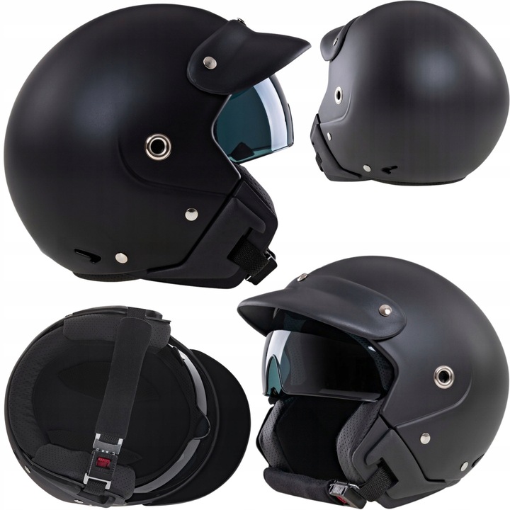 Kask motocyklowy deschis M, 57-58 cm, blenda rezistenta la UV, negru mat