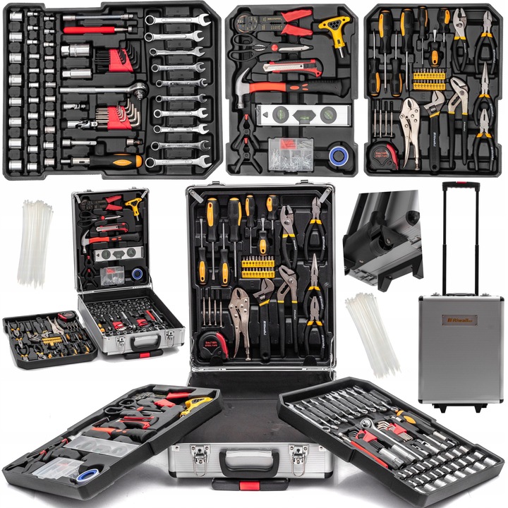 Комплект инструменти Riwall Pro, 750 елемента, куфар с колела, 3 тави, 12 кг