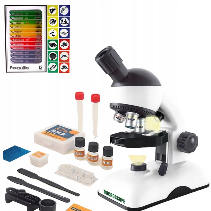 Microscop educational pentru copii LED 1200x, set 39 accesorii, 29x26x11cm, pentru copii 6+