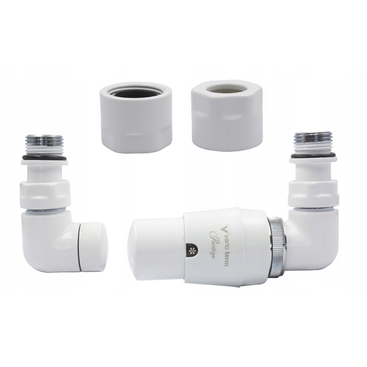Set Zawor termostatic drept Vision, 1x Zawor + 1x Zawor de inchidere stang, 2x Conectori Cu, alb, M30x1,5