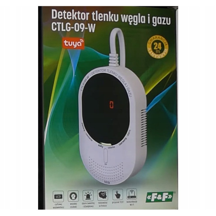 Detektor CO si gaz metan F&F CTLG-09-W, comunicare Wi-Fi, alarma acustica, set