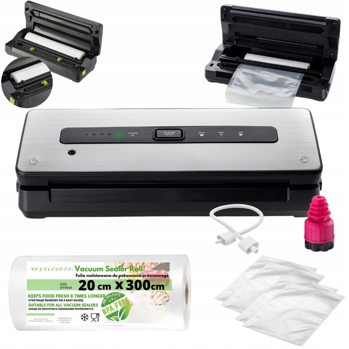 Zgrzeware prozniowa, 5 in 1, 130W, inox CleanTouch, set cu gilotina, 5 saci, folie 20cm x 300cm