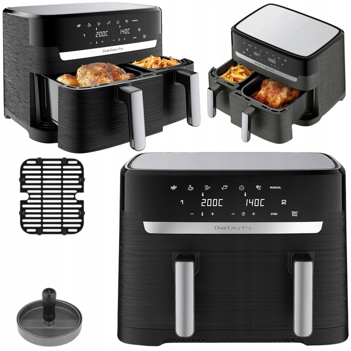 Frytkownica beztluszczowa cu 2 compartimente, 2700W, 8,3L, neagra