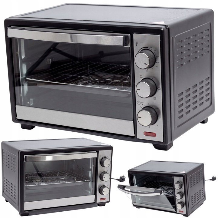 Mini elektromos sütő, 25L, légkeverés, grill, fekete