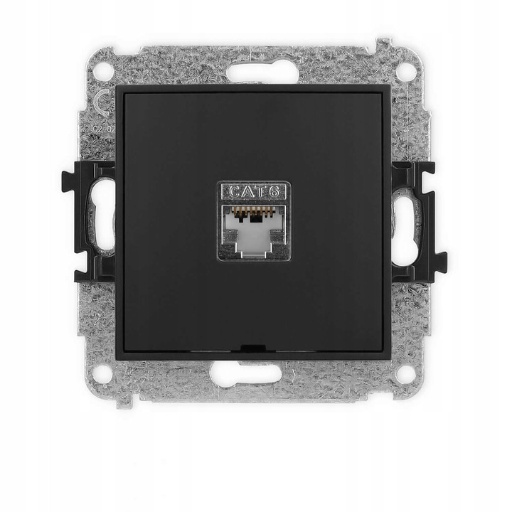 Gniazdo computer 1xRJ45 5e Karlik mini, negru mat, dimensiuni 80x80x6,3mm