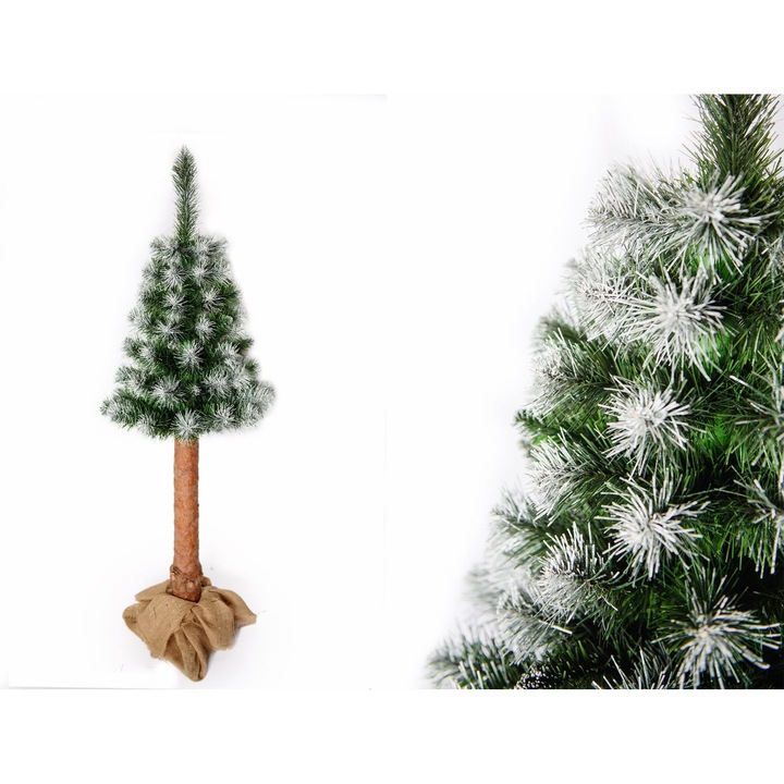 Brazi de Craciun, 160cm, cu crengute decorate, baza din lemn natural, set complet