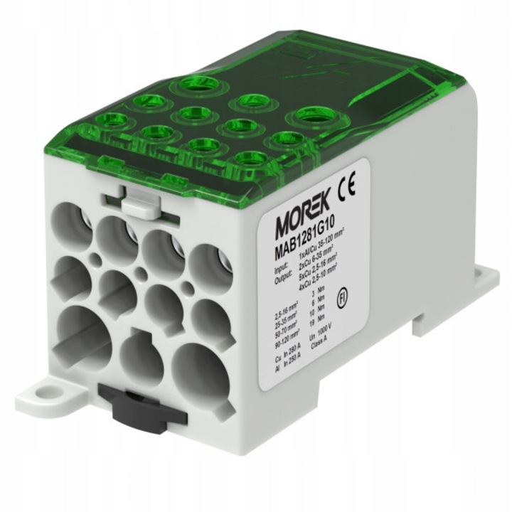 Blok de distributie OJL280A, Morek, 280A, 1 pol, verde, 44,4x51x97mm