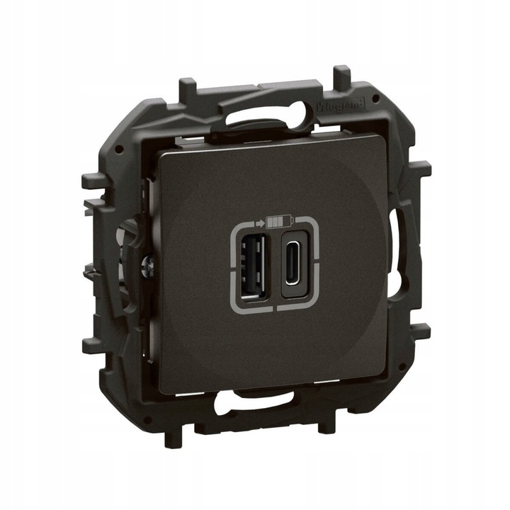 Incarcator dublu USB A+C 3A Legrand Nowe Niloe, negru, montaj subtire