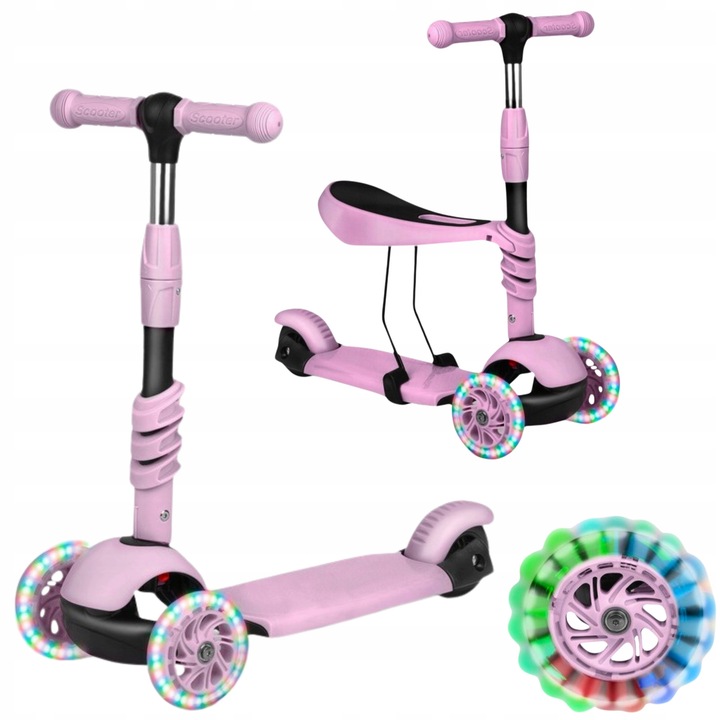 Trotineta pentru copii 3 in 1, balansare, negru-portocalie, max. 30 kg, cu LED-uri