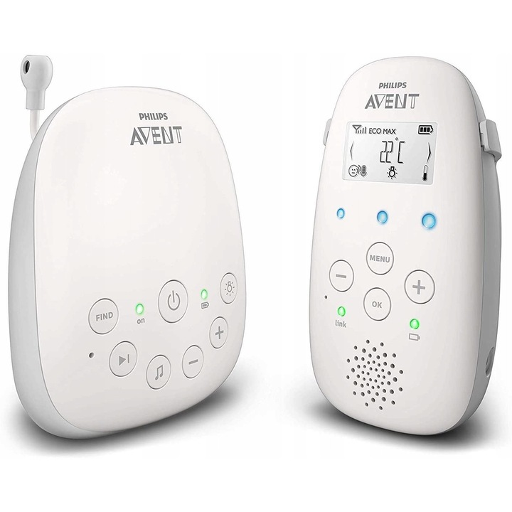 Monitor video pentru bebelusi Philips Avent SCD713, transmisie bidirectionala, raza 330m, set complet