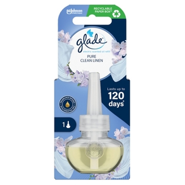 Odorizant de camera, Glade, Pure Clean Linen, 20 ml, rezerva pentru odorizant electric de camera, parfum neutru, necesita alimentare cu energie electrica, pentru uz interior, Polonia, material: lichid, durabilitate produs: 999