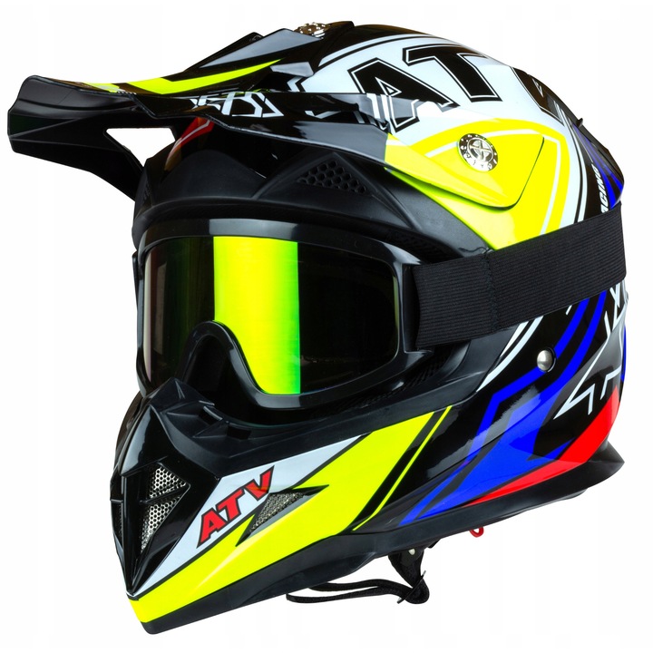 Casca Cross Horn H915, fluo/negru/rosu, XL 61-62 cm, set cu ochelari si husa