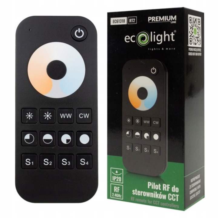 Pilot RF Ecolight RT2 LED CCT szalagokhoz, 1 zóna, fekete, 121x52x16mm