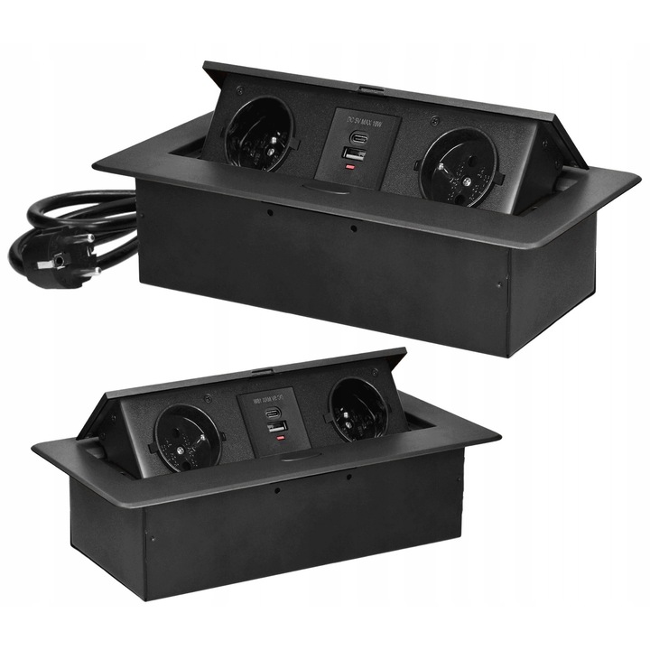 Вграден контакт Orno OR-GM-9035, 2xFrench, 2xUSB, графит, 132x265x67.5mm