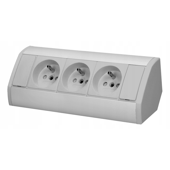 Priza de mobilier coltar, Orno OR-GM-9001/G, 3x 230V cu impamantare (tip E), max. 3680W, cablu 0,6m fara stecar, gri-silver, 1 buc