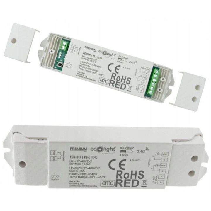 Sterownik LED Ecolight V2-L RF CCT 16A 12-48V, 2 canale, dimabil, 175x45x27mm