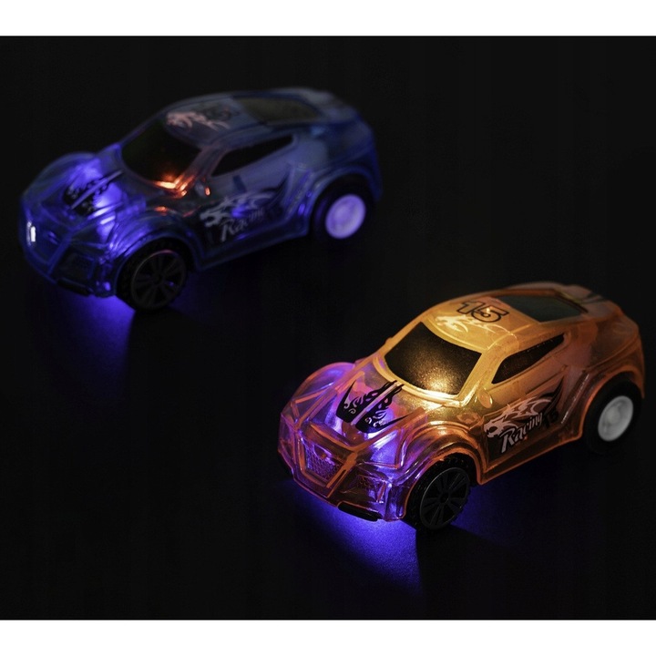 Set circuit auto cu 2 masinute, lungime 140cm, efecte luminoase, pentru 3+ ani