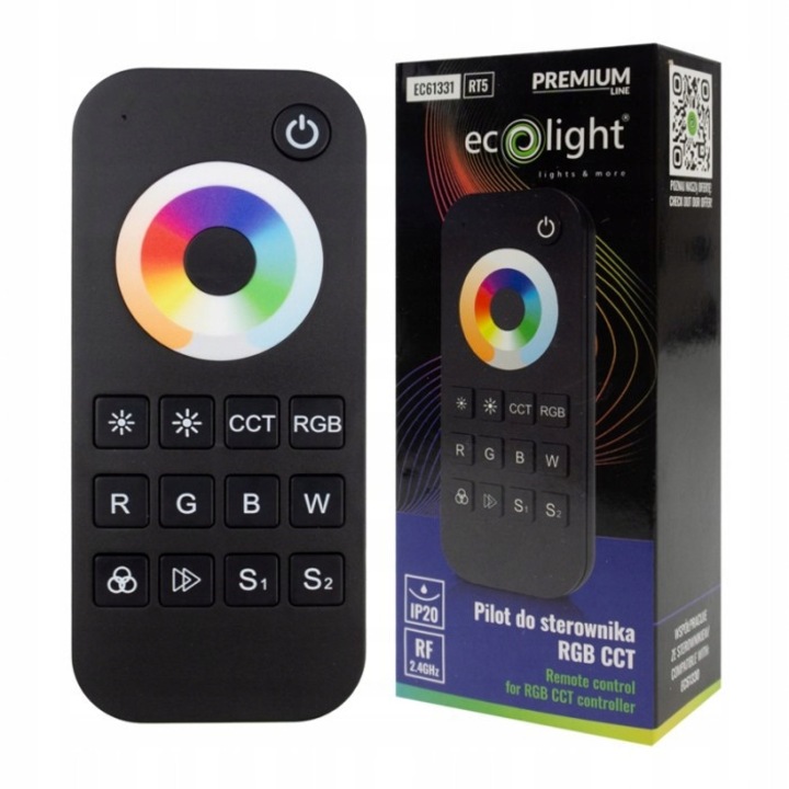 Pilot RT5 RF pentru benzi LED RGB+CCT, 1 zona, negru, control tactil