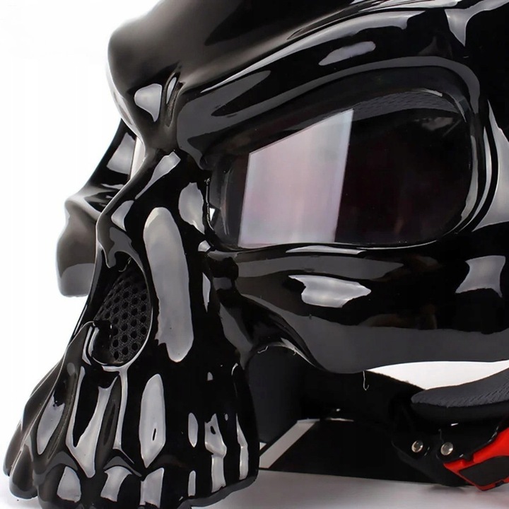 Kask motocyklowy pol fata, design craniu, negru, XL (60-62 cm), cu protectie UV400