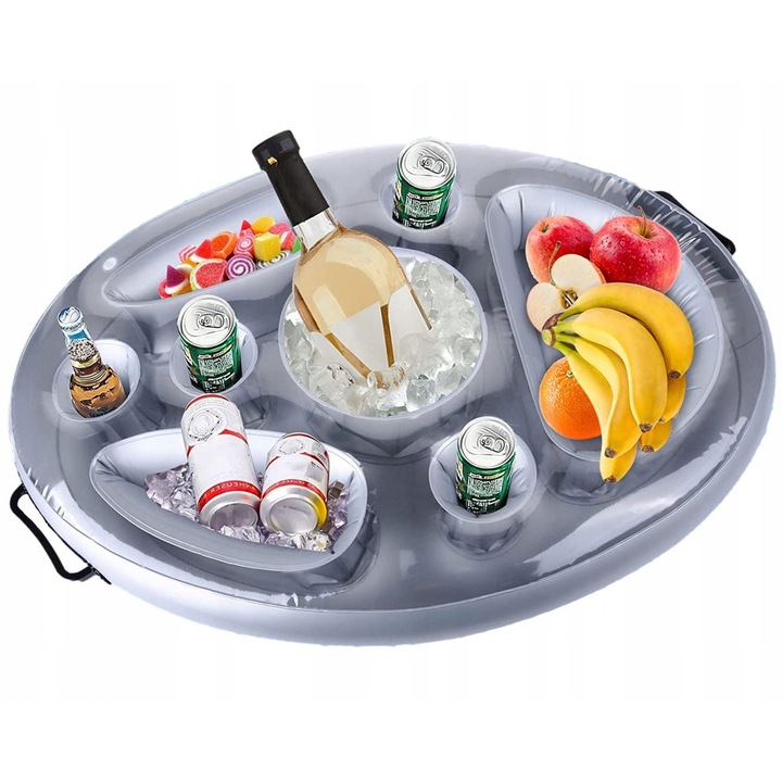 Надуваема табла за напитки и закуски, 8 отделения, бяла, 70x50см