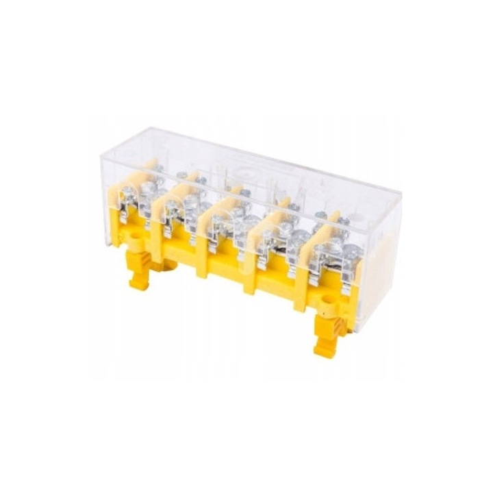Bloc de distribuție 5 poli Simet LZ5x25/10, 25mm²/10mm², montaj șină DIN, 25 conexiuni