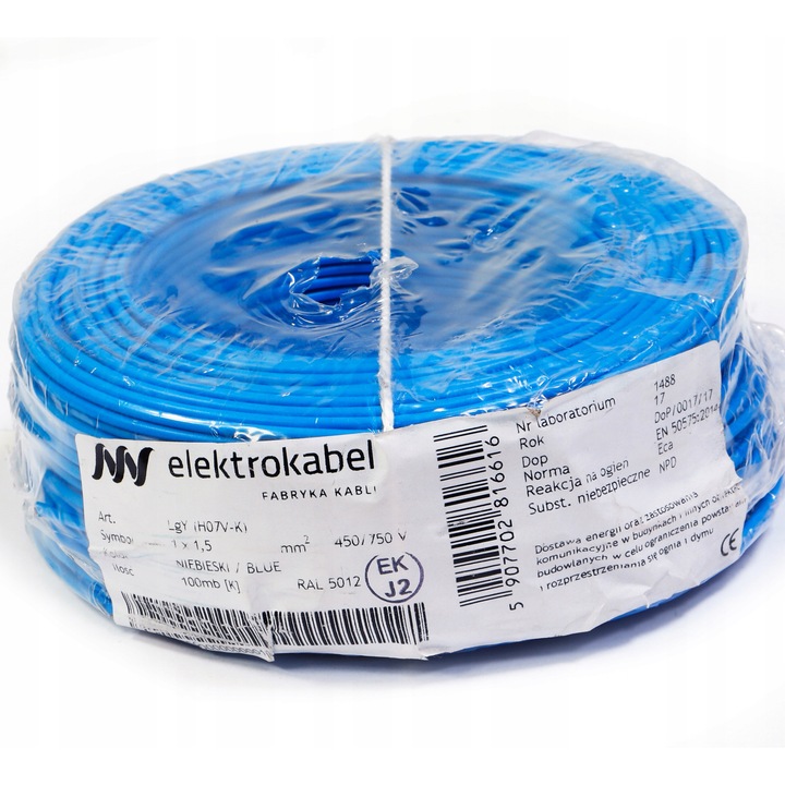 Cabluri electrice H07V-K, ELEKTROKABEL, 1,5mm, 100m, albastru