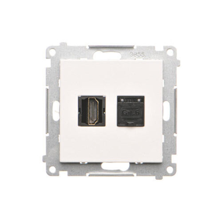 Контакт HDMI + RJ45 cat.6, Simon 55, матово бял, 75x75x35mm
