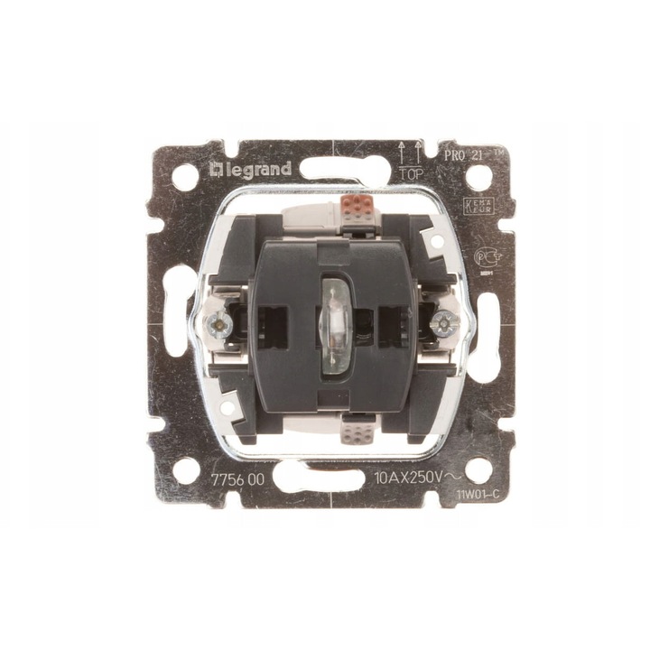 Legrand 1-pólusú kapcsoló zöld LED világítással, vékony beépítésű, matt, IP21