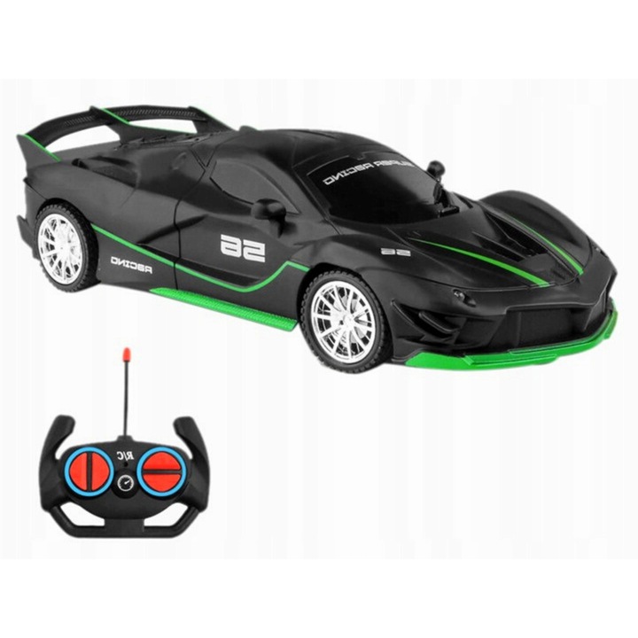 Masina de curse RC, albastra sau verde, cu drifturi, roti din cauciuc, 2,4 GHz, set complet