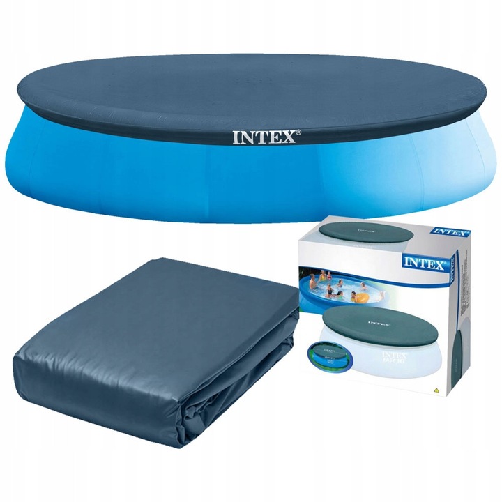 Intex 28026 medencefedél, O396 cm-es föld feletti medencékhez, strapabíró anyag, vízelvezető lyukakkal és 30 cm-es peremmel, szürke, 1 db