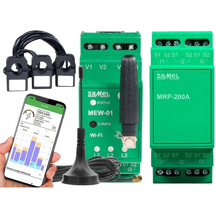Монитор за електрическа енергия Zamel MEW-01, модул MRP-200A, 200A, Wi-Fi, 90x35x66mm, пълен комплект