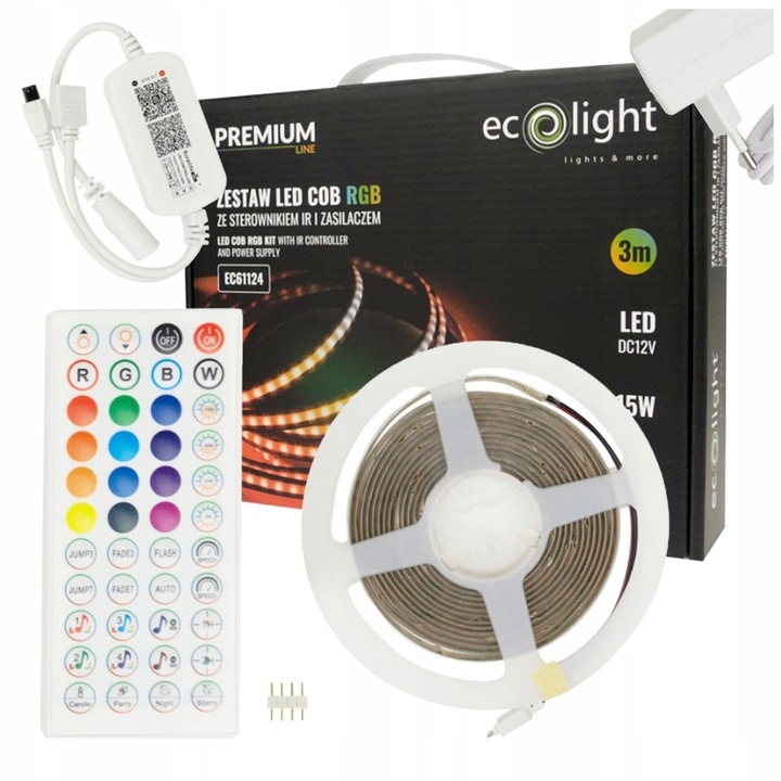 Benza LED Ecolight RGB 3m, 15W/m, controler si alimentator inclus, iluminare uniforma