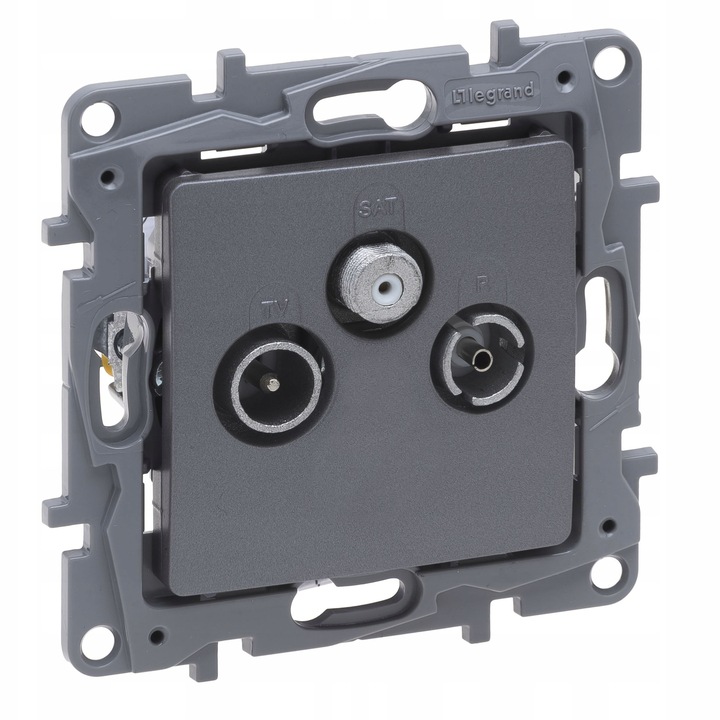 Gniazdo TV-RD-SAT Legrand Niloe Selection 10 dB, culoare metalica, montaj pe suruburi sau cleme