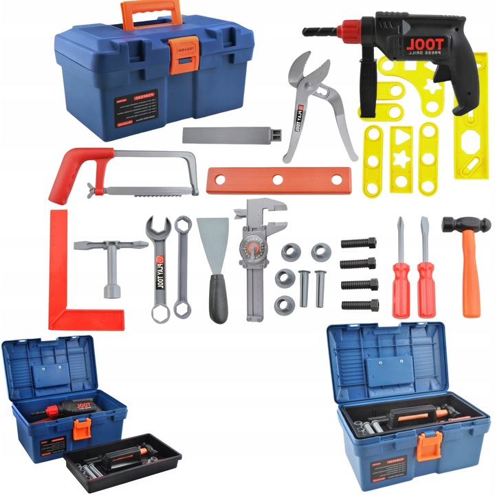 Set unelte pentru copii, atelier educational, 32 piese, multicolor, 30x19x15cm