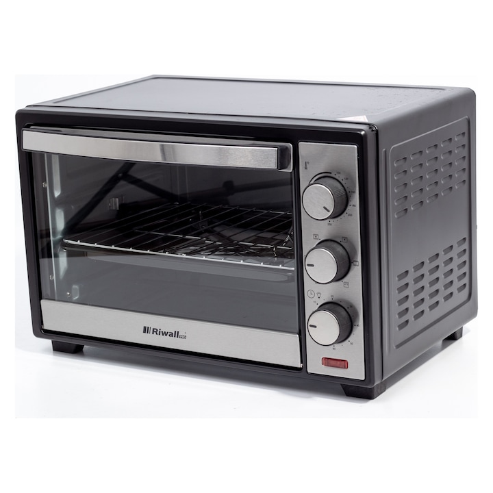 Riwall Pro elektromos sütő, 25L, 1600W, fekete, légkeveréses funkcióval, teljes készlet