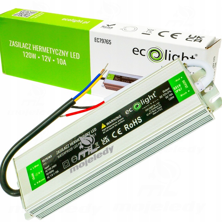 Sursa alimentare Eco-Light 12V 10A 120W IP67, dimensiuni 216x49x37mm, pentru benzi LED