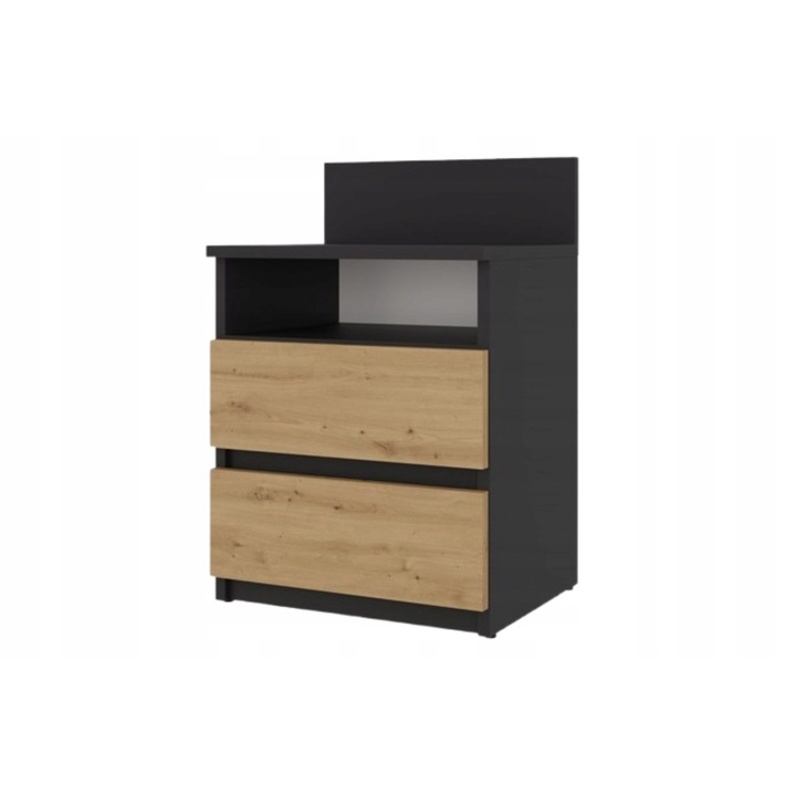 Noptiera MALWA M1, 2 sertare, stejar/antracit, 40x32x59cm
