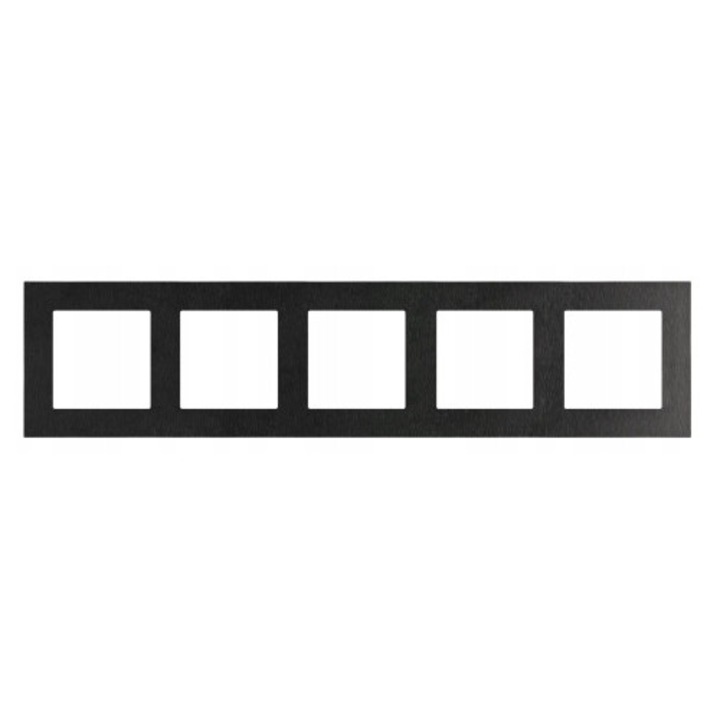 Рамка 5-кратна метална Simon 55, инокс черен, размери 90x374x8mm, IP20/IP44
