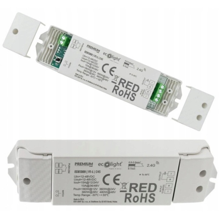 Sterownik LED Mono Ecolight V1-L 15A 12/24V 10A 36/48V, RF, 1 canal, 175x45x27mm