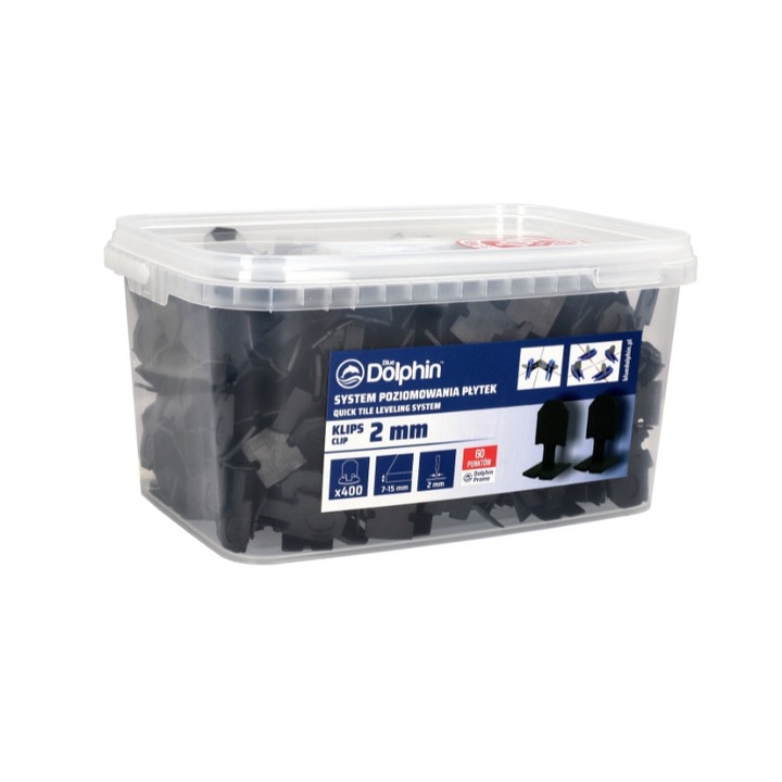 Klipsuri pentru nivelare gresie, Blue Dolphin, 2mm, set 400 buc, negru, pentru placi 7-15mm
