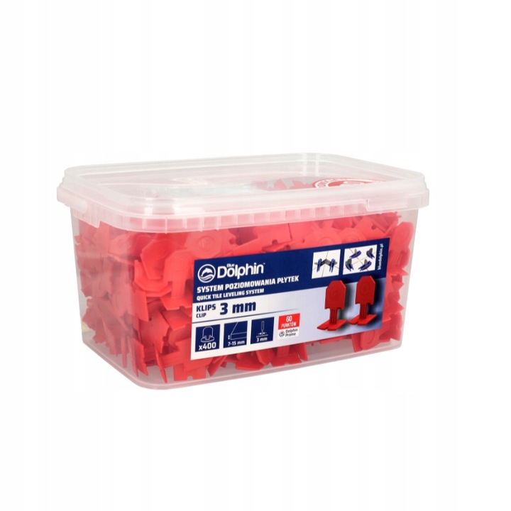 Klipsuri de nivelare pentru placi, Blue Dolphin, 3mm, set 400 bucati, rosii