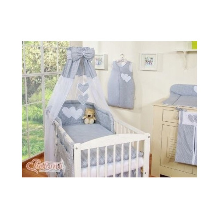 Baldachim tiul cu serduszka, 155x270cm, alb, set decorativ pentru patut