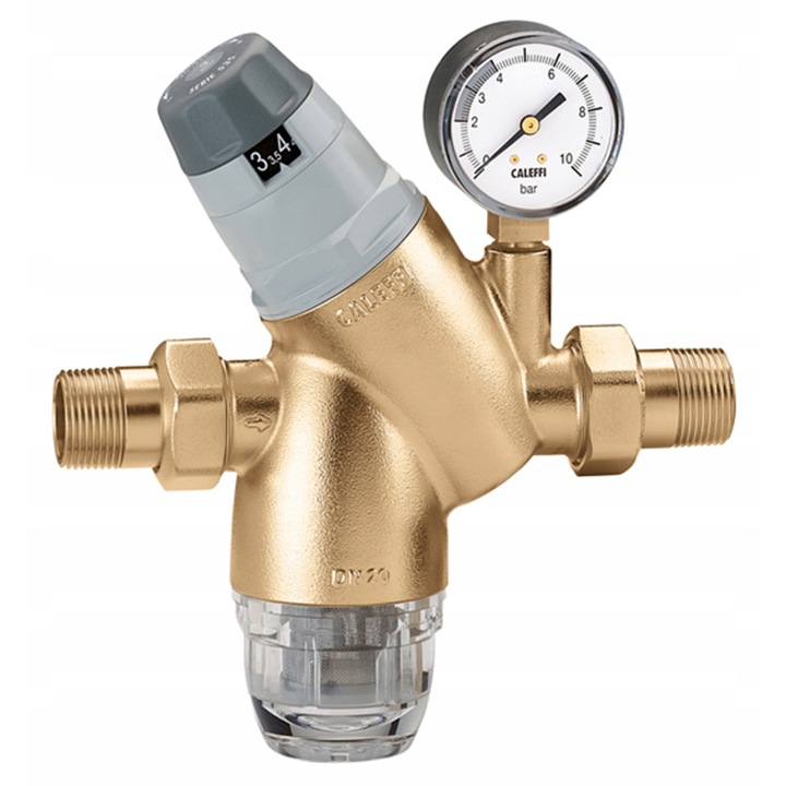 Regulator de presiune cu manometru, Caleffi, 3/4", brass, set cu filtru transparent
