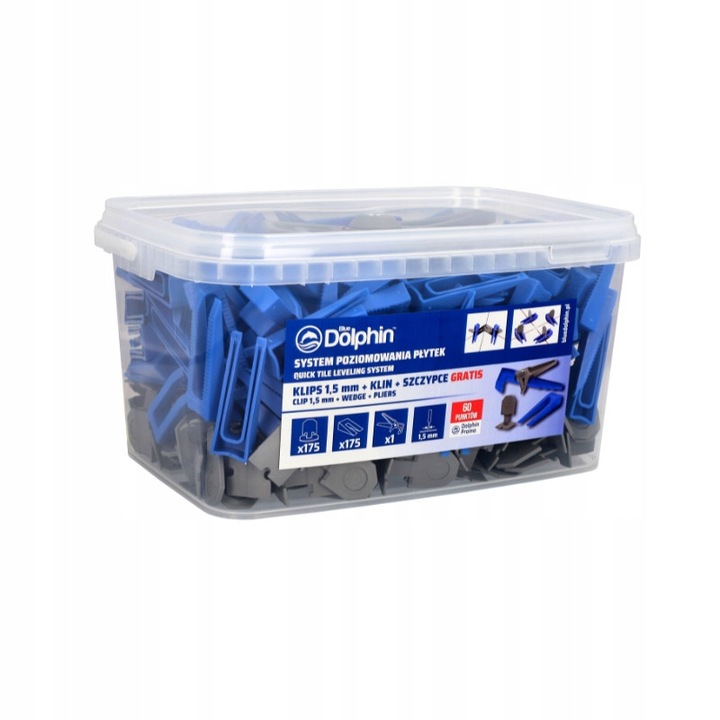 Set sistem nivelare placi, Blue Dolphin, 1,5mm, 175 cleme + 175 distantiere + cleste, gri