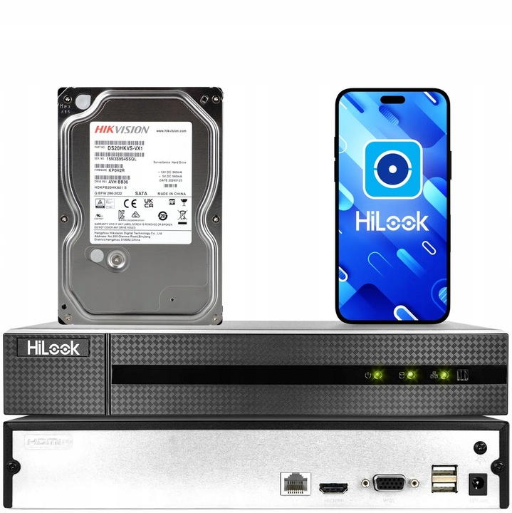 HiLook NVR-4CH-4MP IP rögzítő, 4 csatornás, 1TB, H.265+, 1080p, HDMI, VGA
