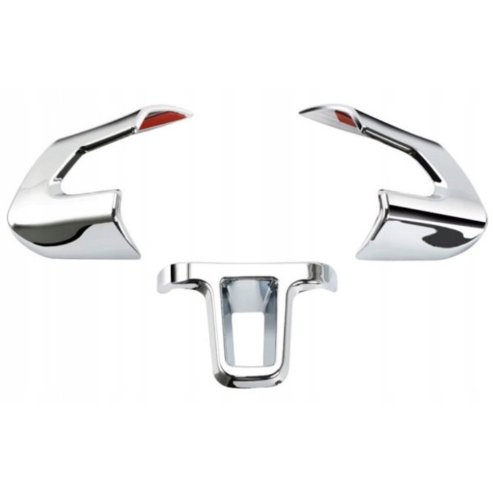 Set 3x Accesorii cromate volan Ertons pentru VW Golf VI, Polo 6R, Jetta IV, Eos, Tiguan, Touran, Caddy 2K, argintiu