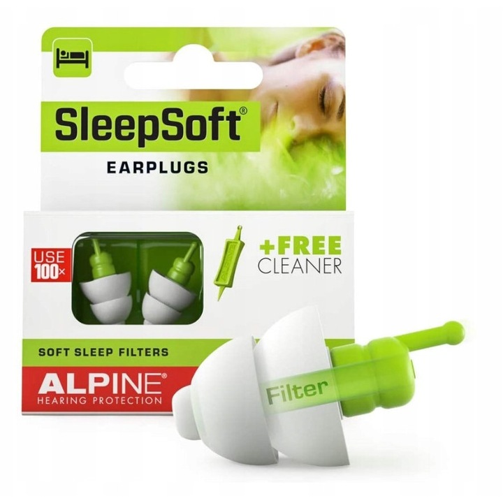 Set dopuri de urechi Alpine SleepSoft cu solutie de curatare 25ml, alb, din material AlpineThermoShape